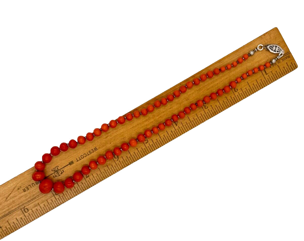 ANTIQUE OLD VICTORIAN NATURAL GENUINE CORAL NECKLACE 1 STRAND CHOKER STERLING SL
