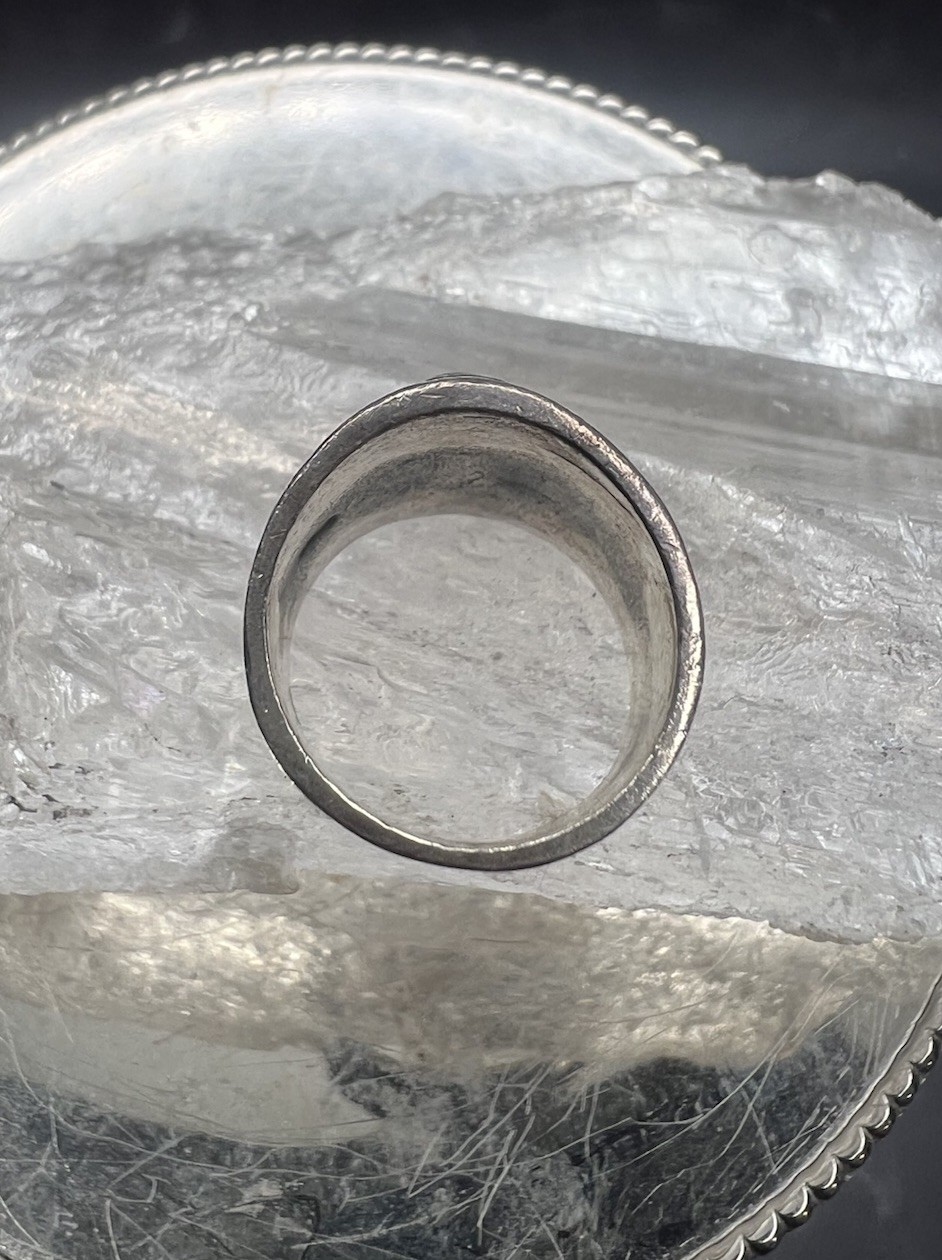 VTG 925 Sterling Silver Tibetan Dorje Yin Yang Wide Band Ring Size 4.25