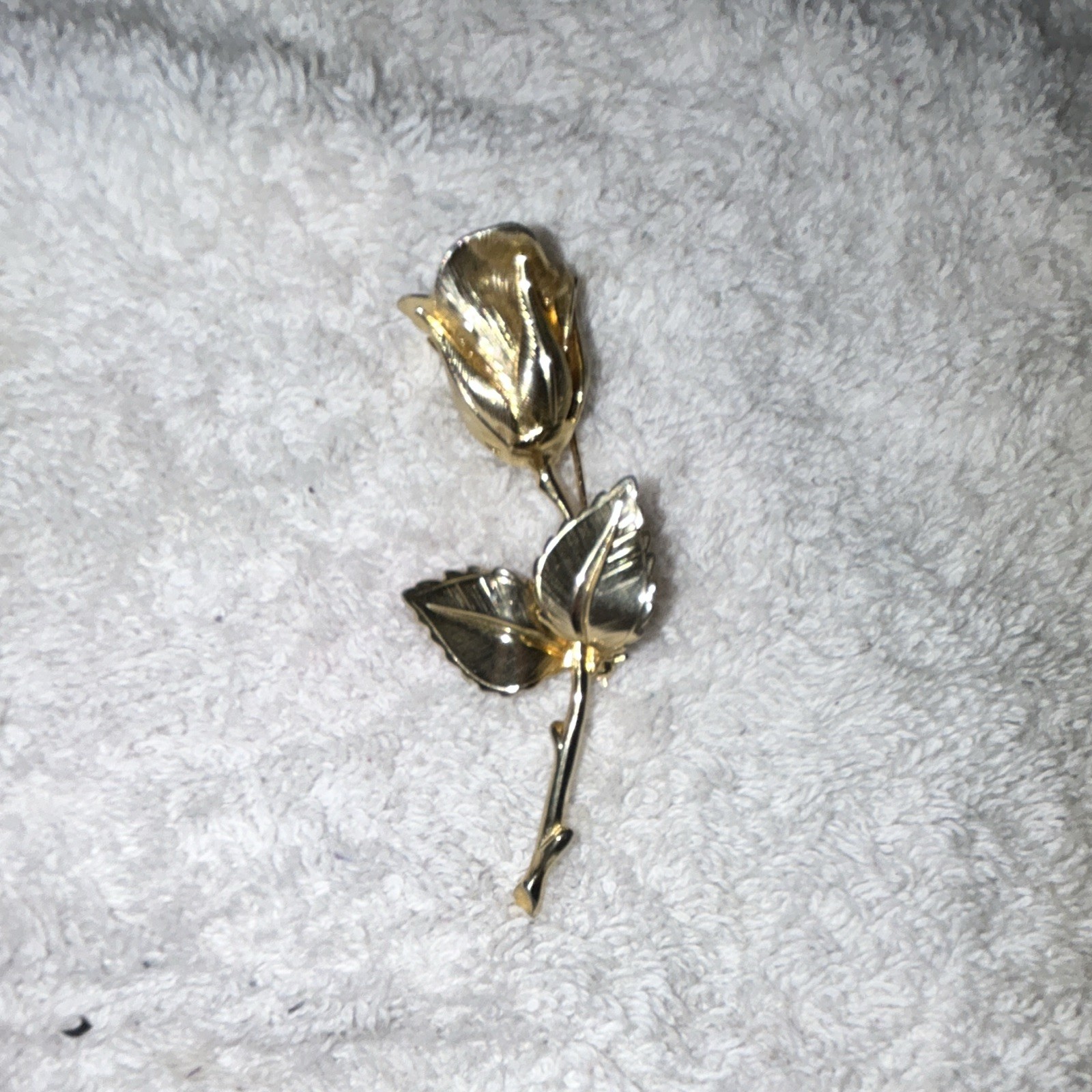 Vintage Gold Tone Rose Brooch Pin, 3″ Length