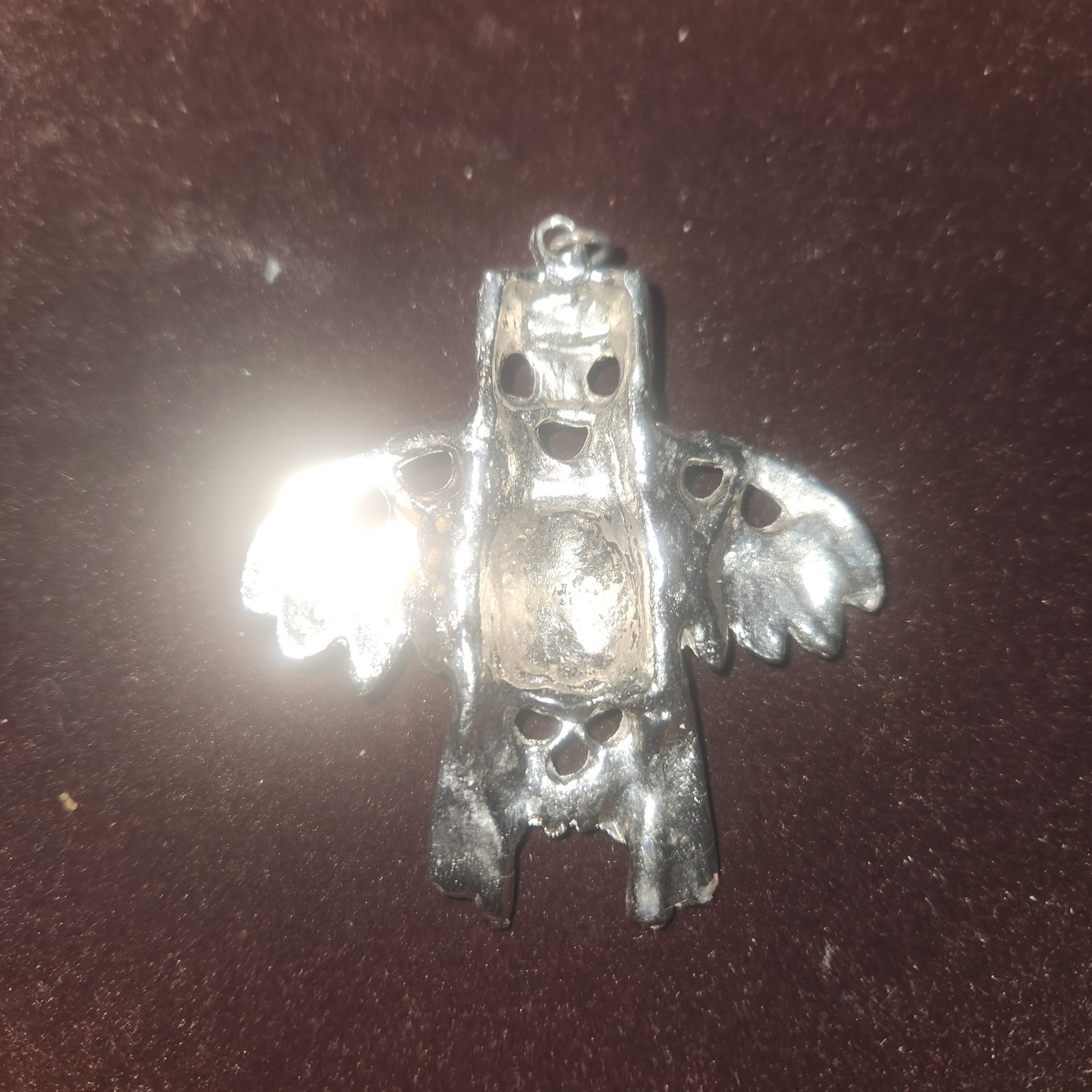 Vintage Native American Style Thunderbird Pendant Silver Tone stone Inlay Bird