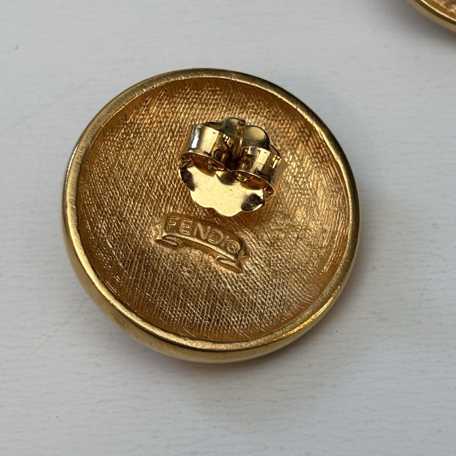 Fendi Vintage 1980s Zodiac GEMINI Circle Round Earrings Brushed Gold Tone Stud