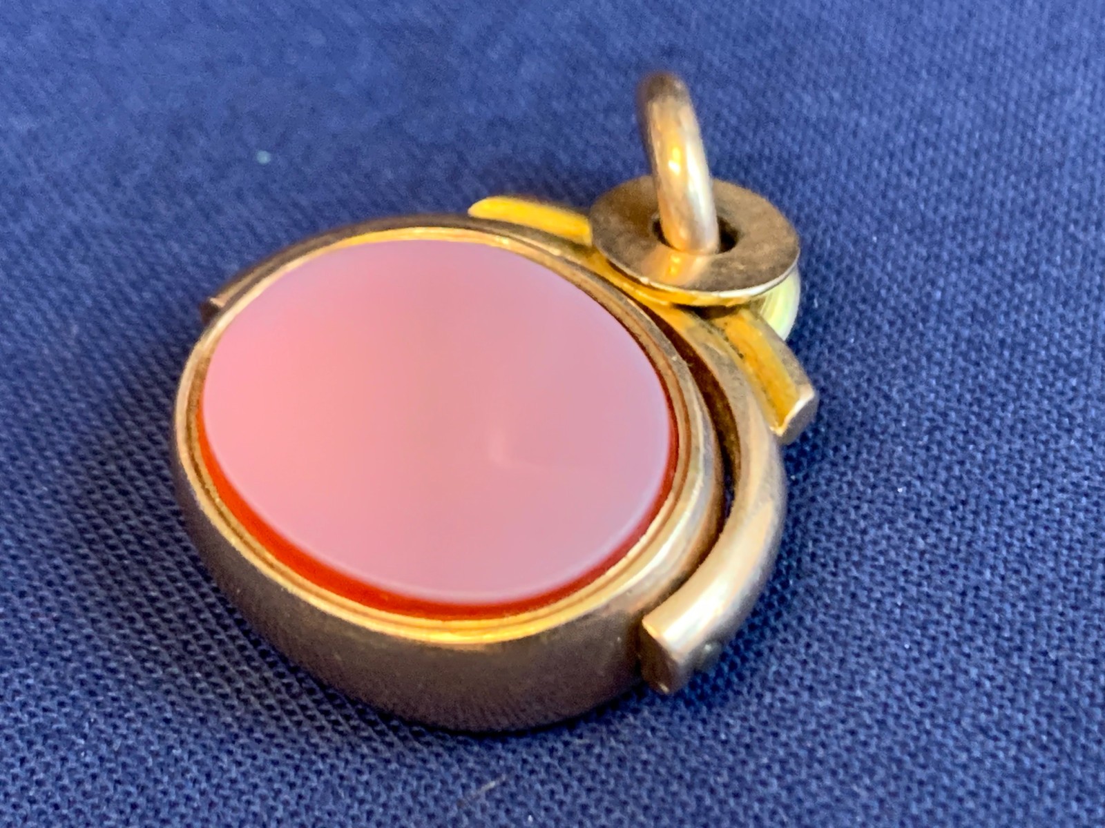 Antiq Yellow Gold Pocket Watch Fob Rotating Pendant Bloodstone Carnelian 10.19g