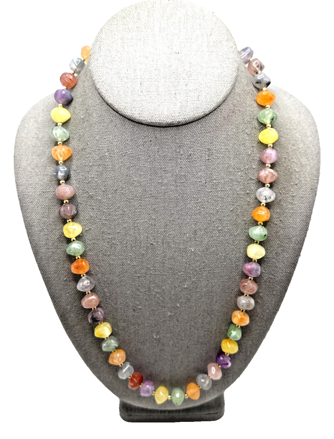 Vintage Faux Stone Lucite Bead Necklace Multicolor Earth Tones Matinee 24″