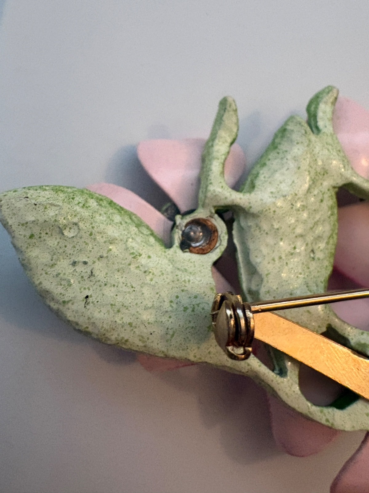Vintage Pink and Green Enamel Dogwood Flower Brooch