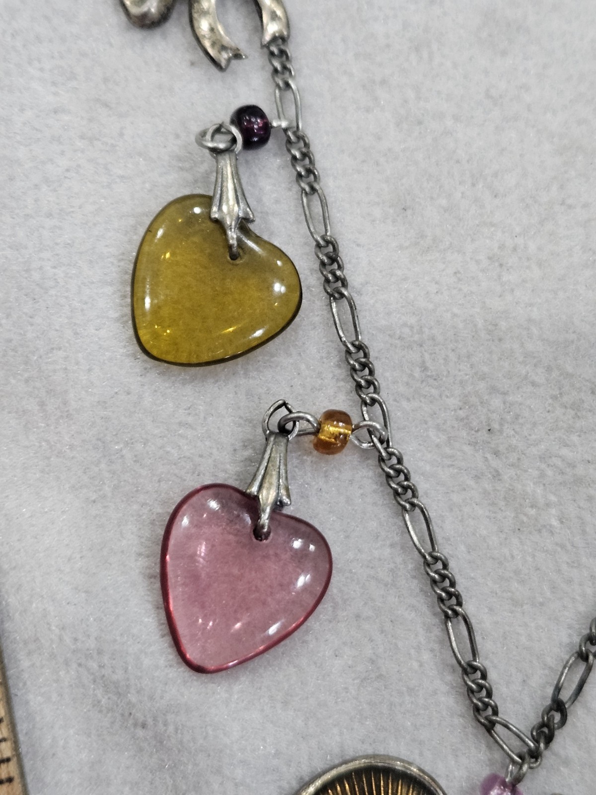 Vintage Glass Works Studio Glass & Silver Charms in Multi Colors Hearts Necklace