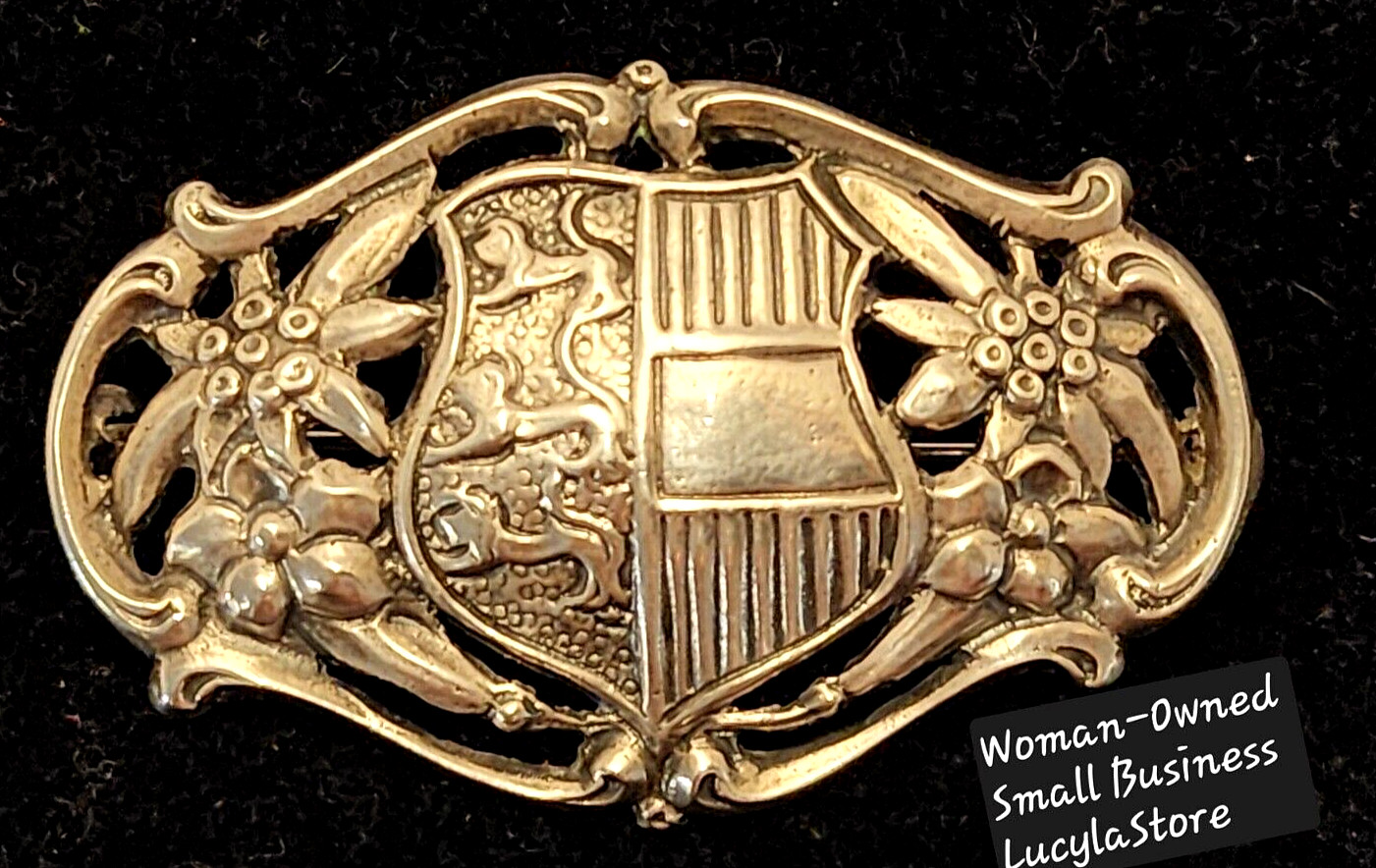 1.7″ Vintage Sterling Silver Austrian Coat of Arms Post War 1950’s Brooch Pin