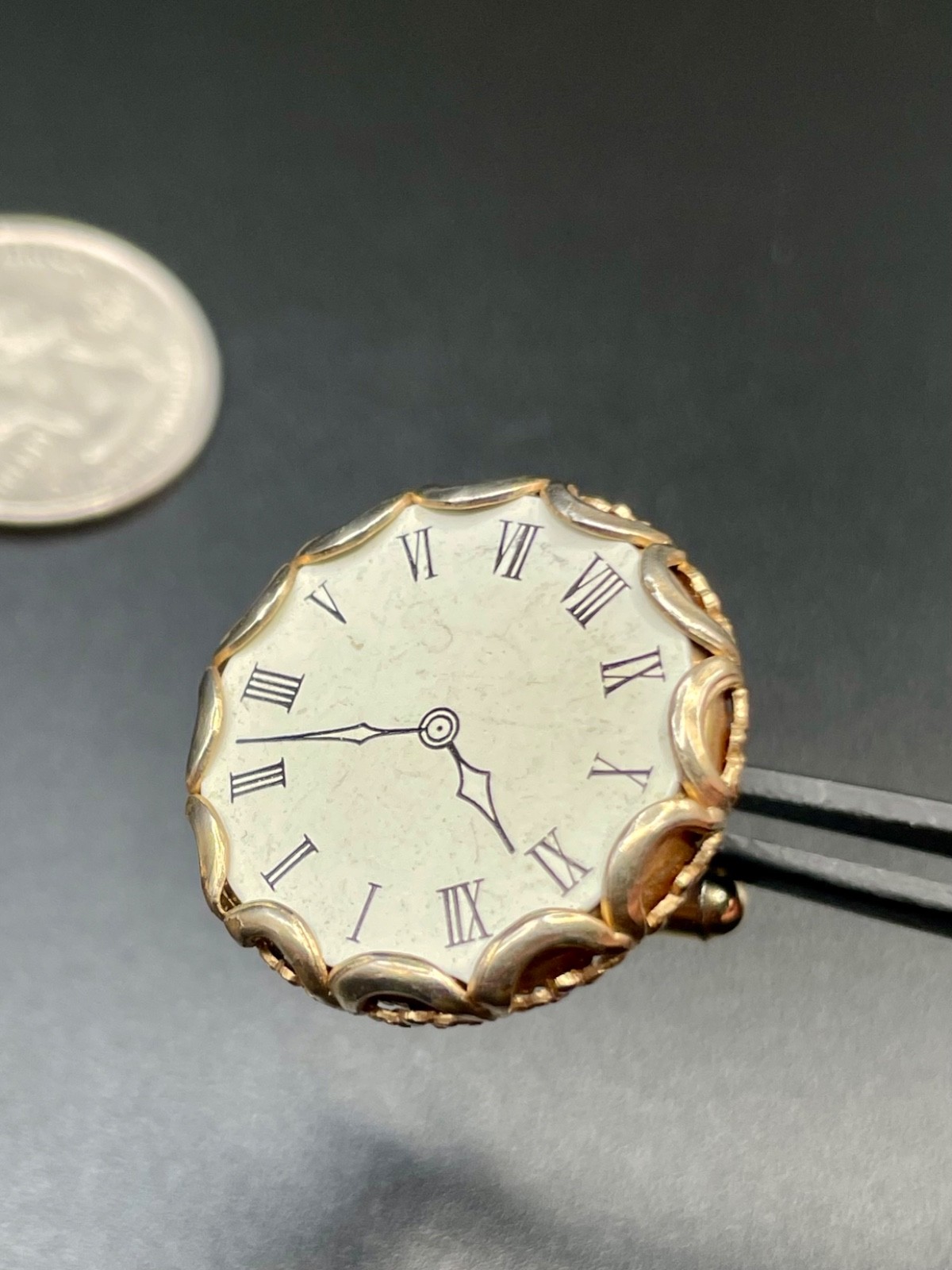 Vintage Clock Face Enamel Cufflinks Gold Tone Roman Numeral Novelty MCM