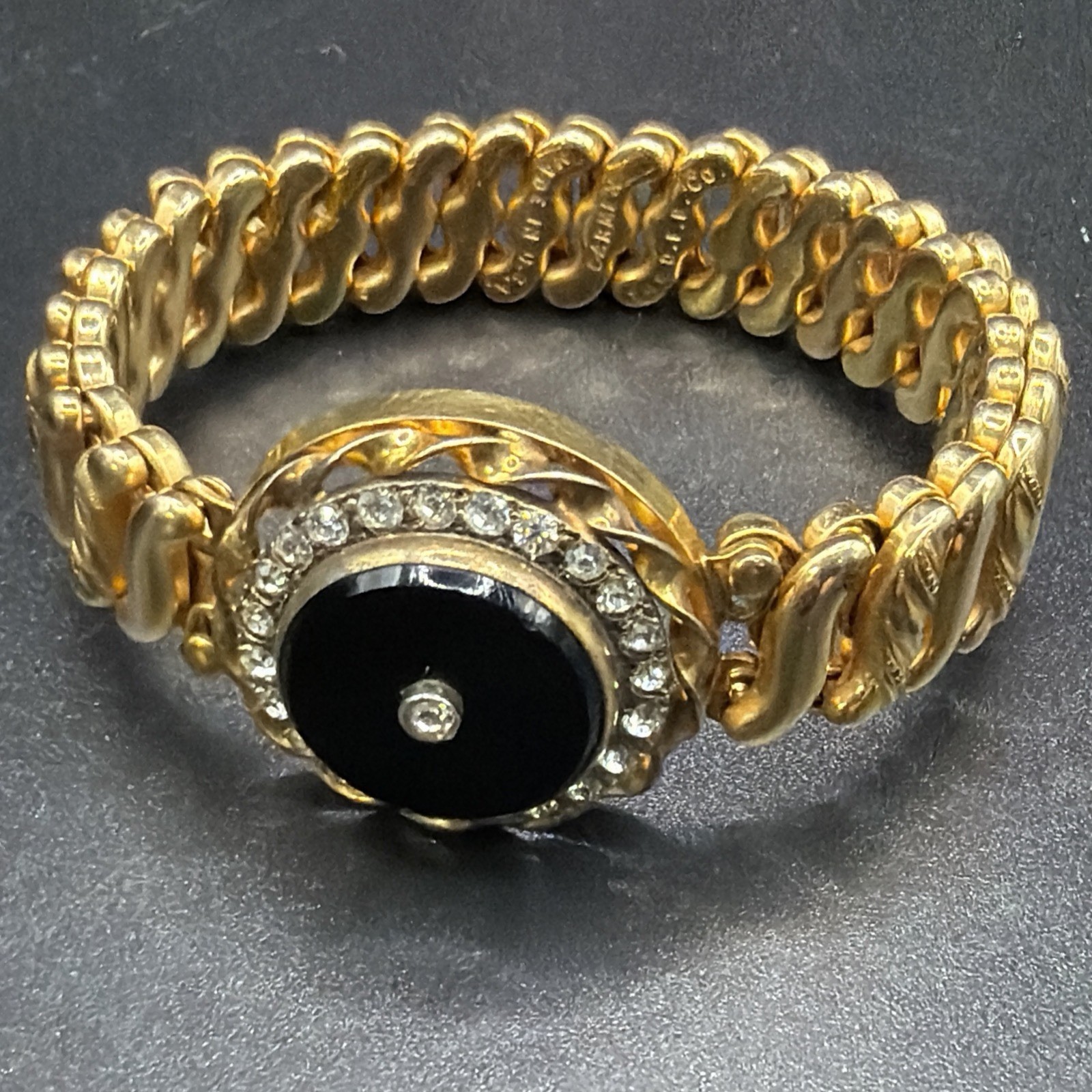 Antique DFB Co Carmen BLK Onyx Sweetheart Locket Expansion Bracelet Exceptional