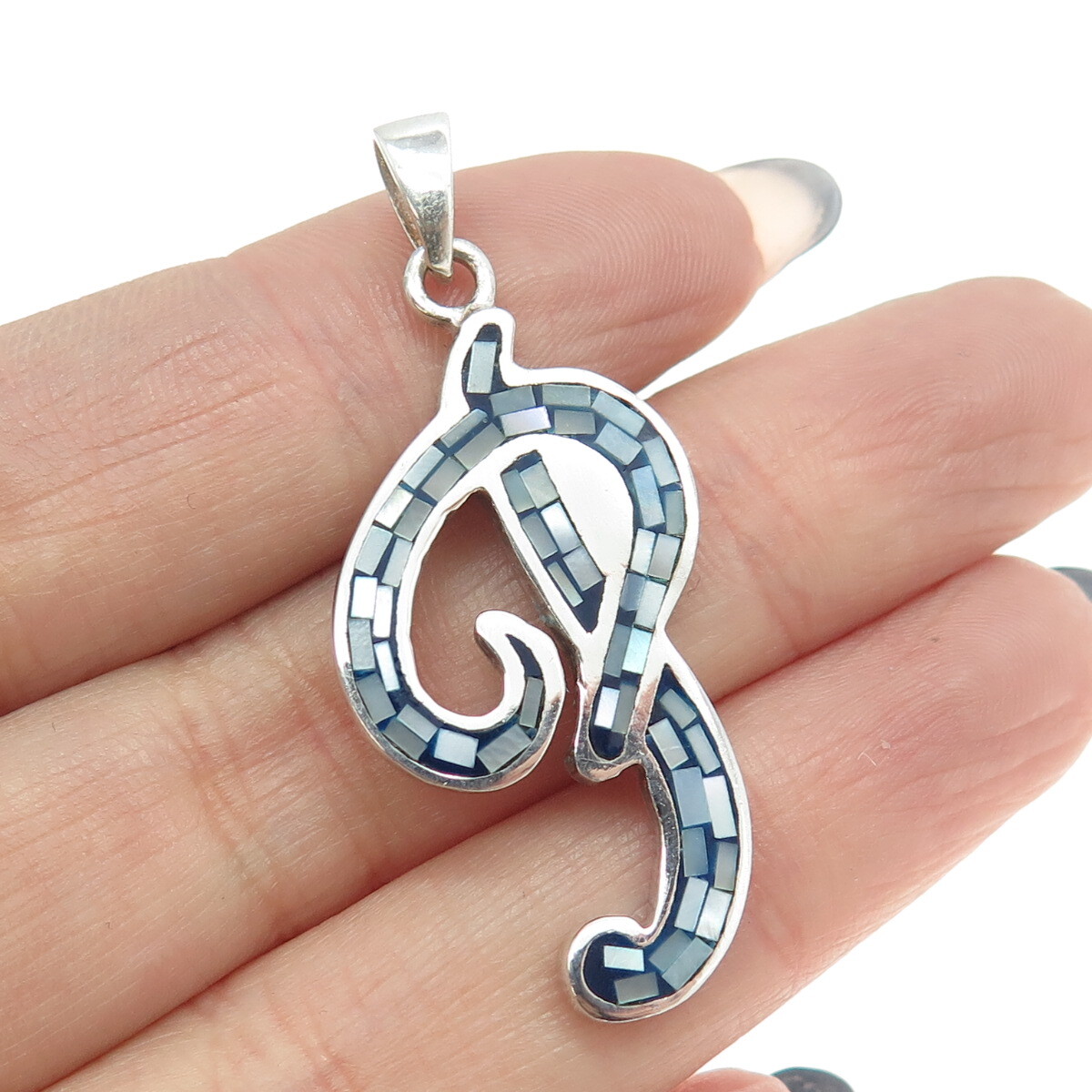 925 Sterling Silver Vintage Real MOP Inlay Letter “P” Initial Pendant