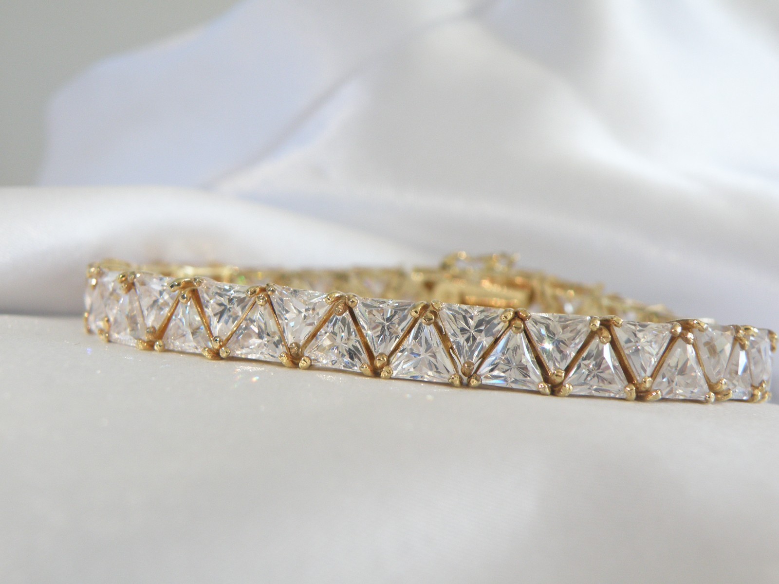 Vintage Sterling Silver 925 Gold Over Trillion Cut CZ Tennis Bracelet 7″
