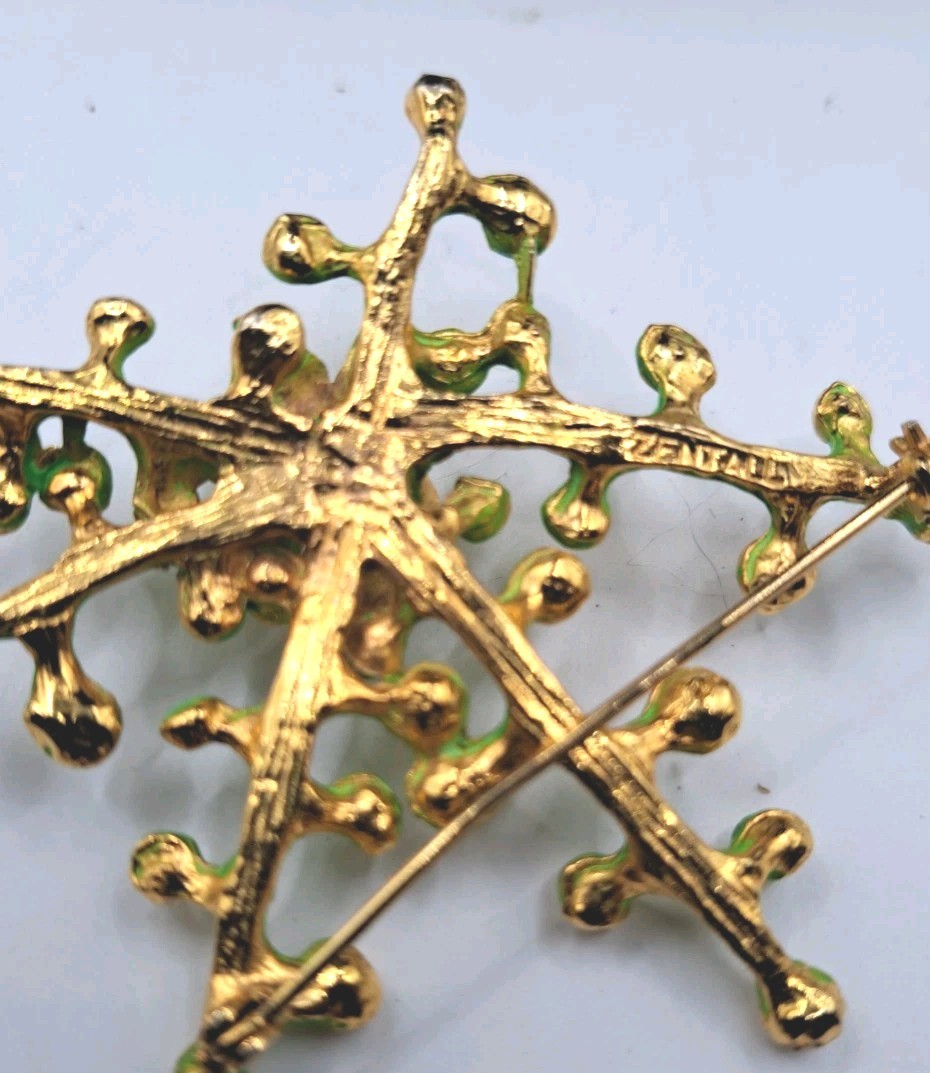 Vintage Signed Zentall Gold Tone Branch Brooch/Pin Brutalist MCM
