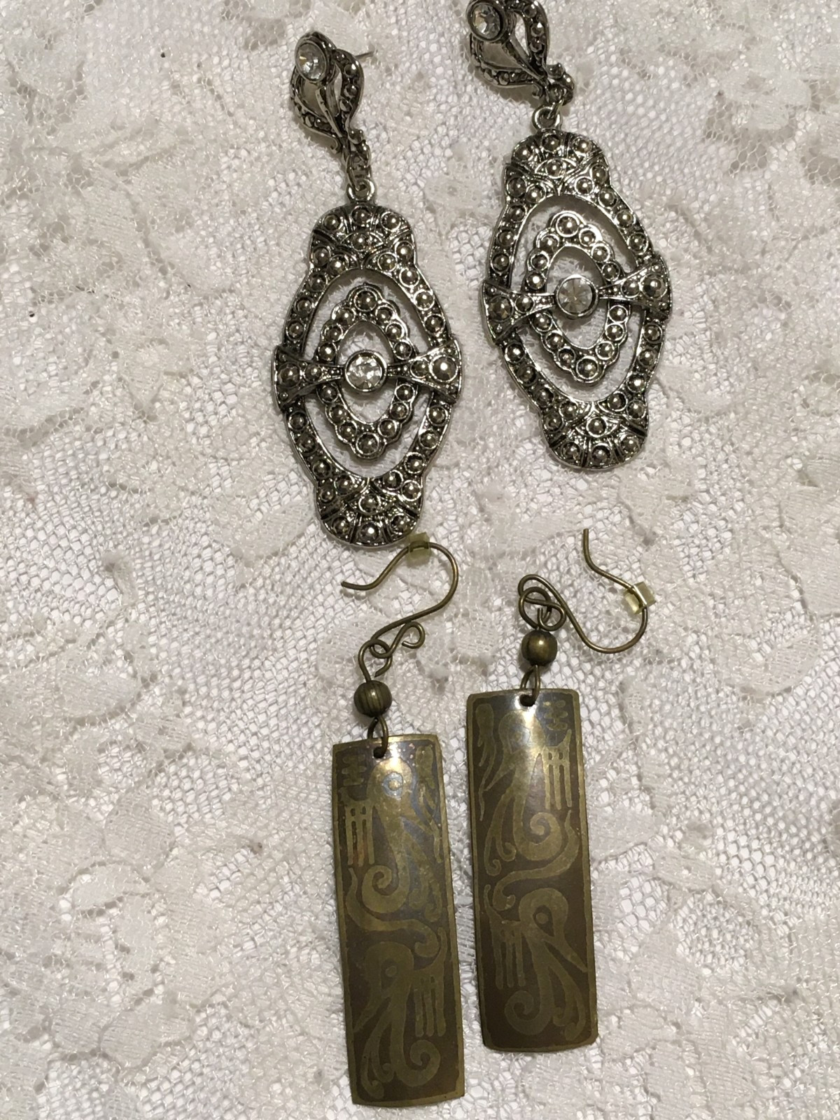 Vintage Dangle Earrings Lot Silver Gold Tone 5 Pairs Retro Chain Bead Hook Clasp