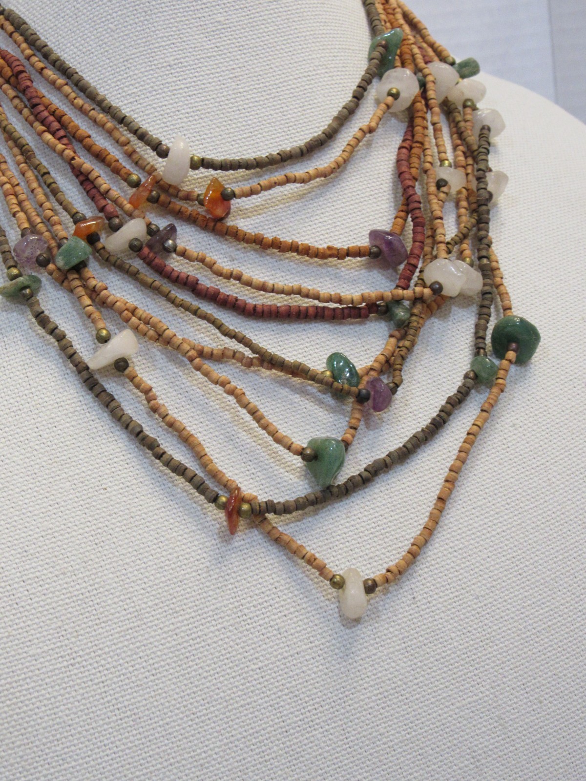 Vintage Multistrand Earthy Bead Necklace Natural Stone Hippie Boho Garden Fairy