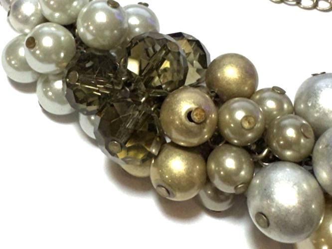 Vintage Necklace SIGNED LIA SOPHIA Chain Cluster Beaded Glass Faux Pearl Gold 8