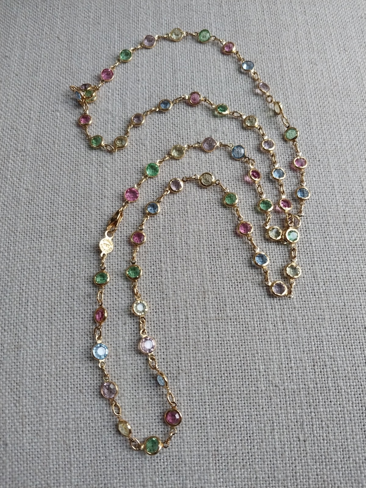 Vintage Signed Austrian Crystal USA Necklace Pastel Multi-Color Bezel Set Stones