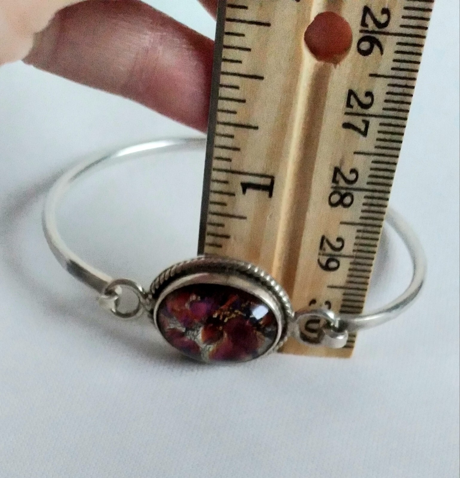 Vintage Mexico 925 Rope Accented Oval Diachroic Glass Tension Bangle Bracelet