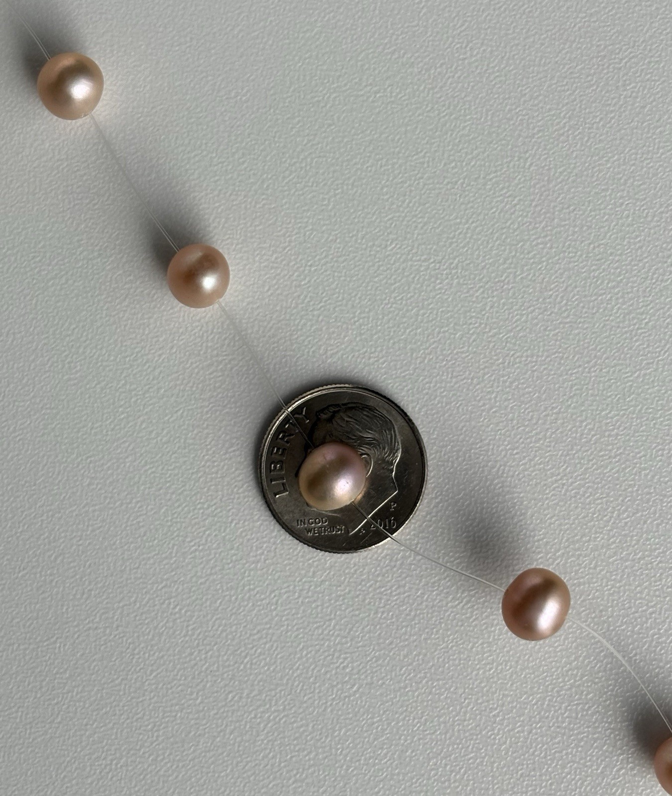Vintage 925 Sterling Silver Floating illusion Pearl Necklace 17.5in Ladies 8.62g