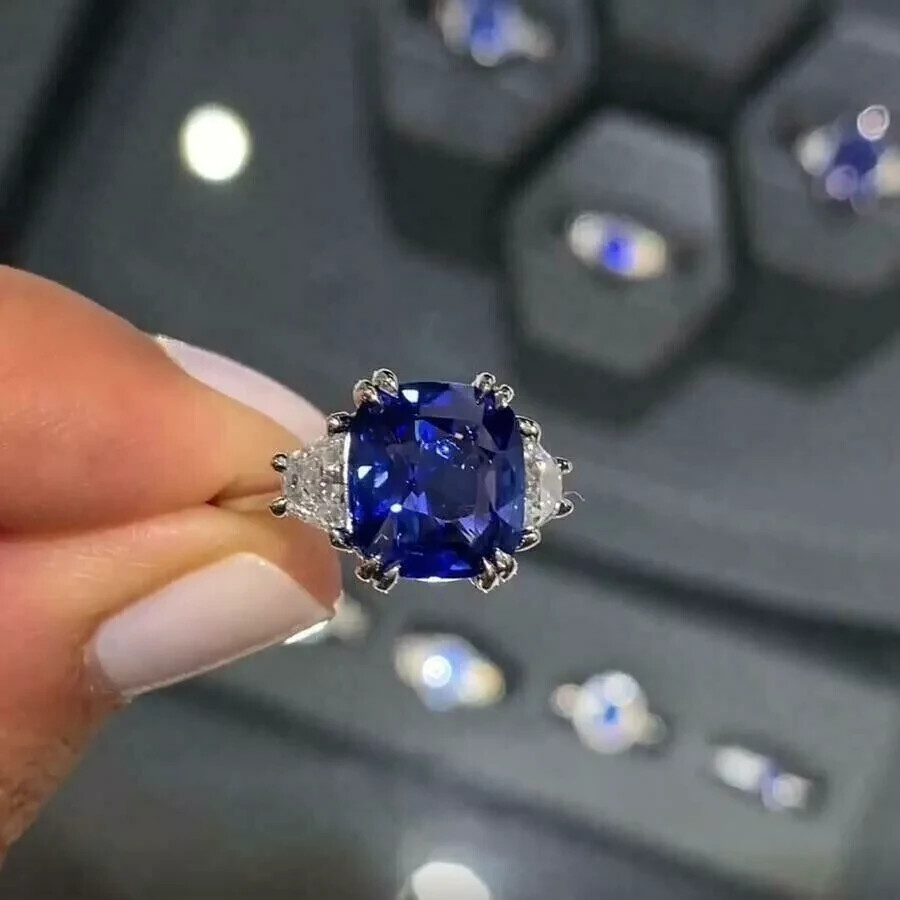 3.0Ct Lab-Created Diamond & Blue Sapphire Solitaire Engagement Ring 925 Silver