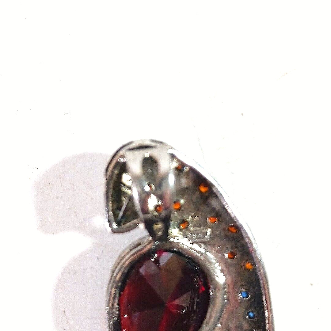 Parrot Figural Crystal Rhinestone Sterling Silver Necklace Pendant Colorful 2.75