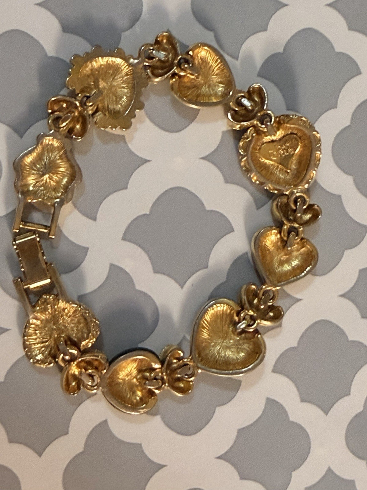 Vintage Joan Rivers Hearts & Flowers Bracelet Enamel Heart Charm Floral Signed