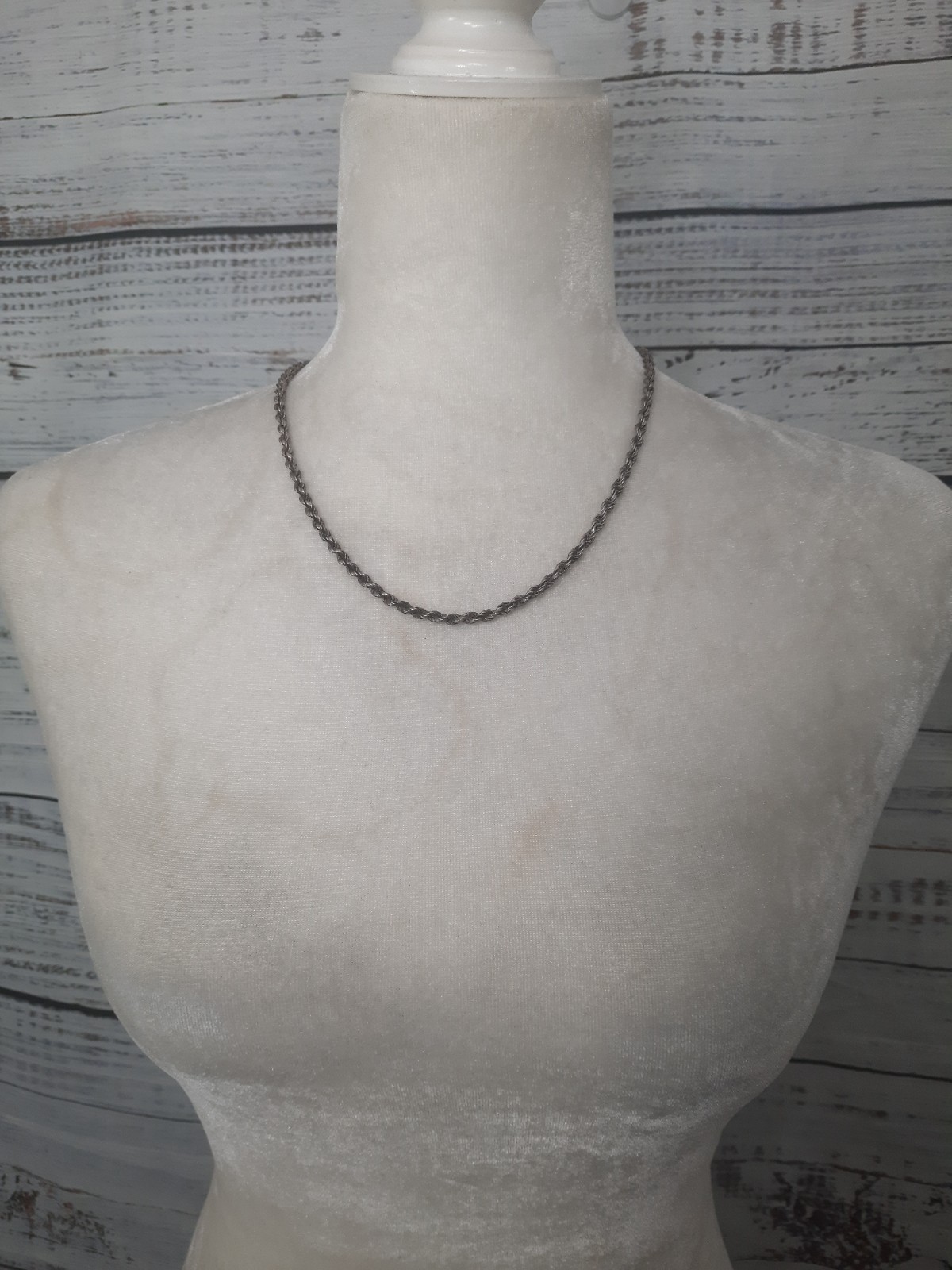 Rope Chain Twisted Silver Tone Vintage Princess Length 19 3/4″