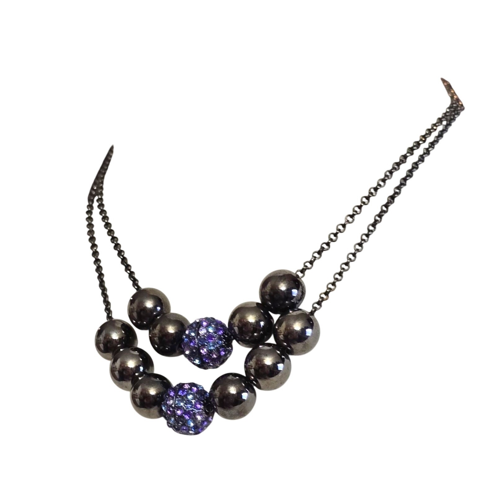 Necklace Liz Claiborne Choker Purple Rhinestones Black Charcoal 14″ 16″ SKU2416