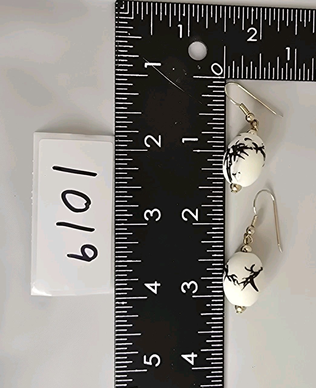 Earrings White Porcelain Bamboo Dangle Earrings Asian Inspired Gold Tone #1019