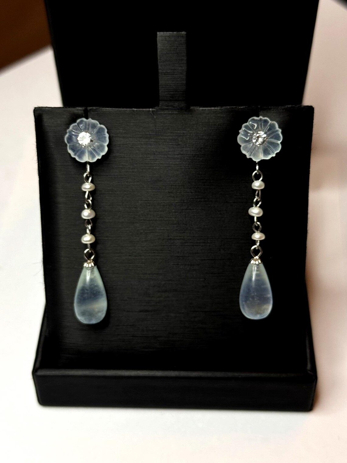 aquamarine earrings natural fresh water pearls 925 Sterling silver