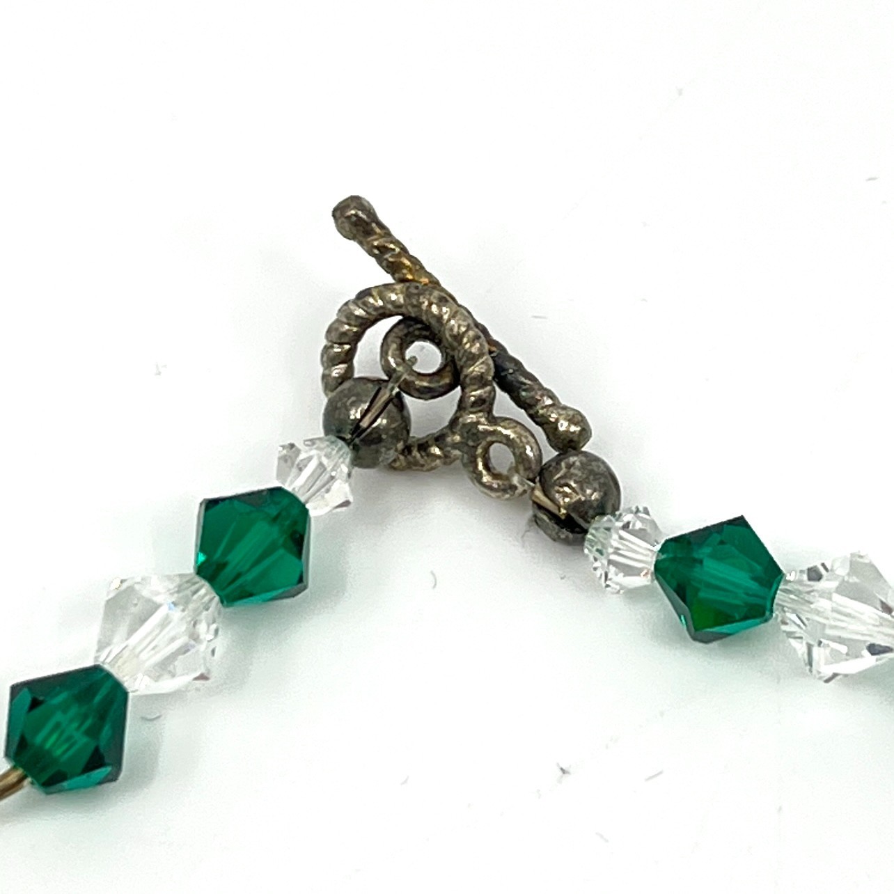 Vintage Classic Green & Iridescent Crystal Angel Pendant Necklace Toggle Clasp