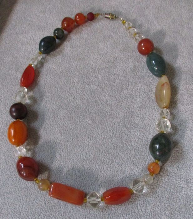 Vtg Scottish Chunky Bead Necklace Natural Agate Carnelian Quartz Crystal Boho