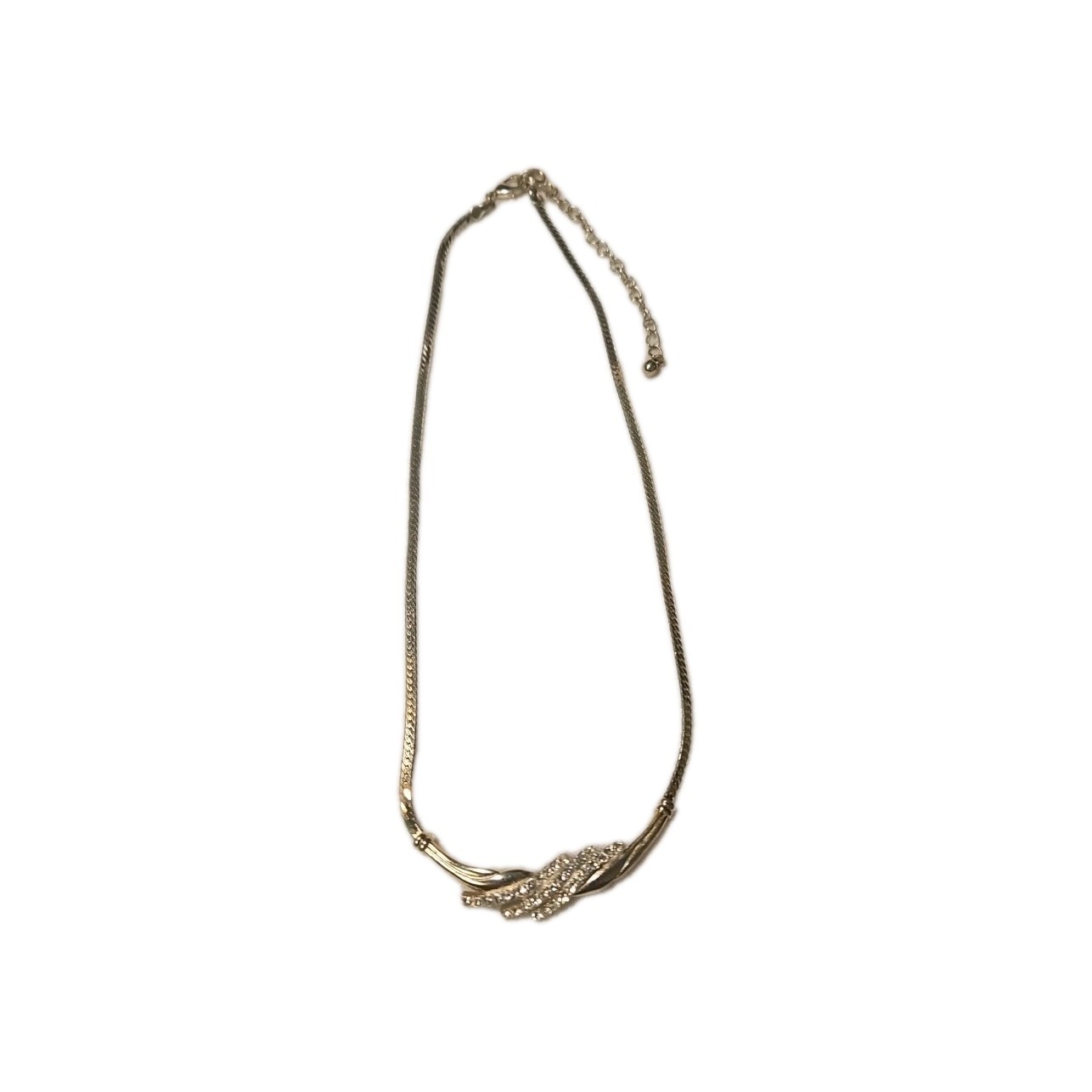 Avon Rhinestone Bib Necklace 16″ Gold Tone Herringbone Chain 3″ Extender