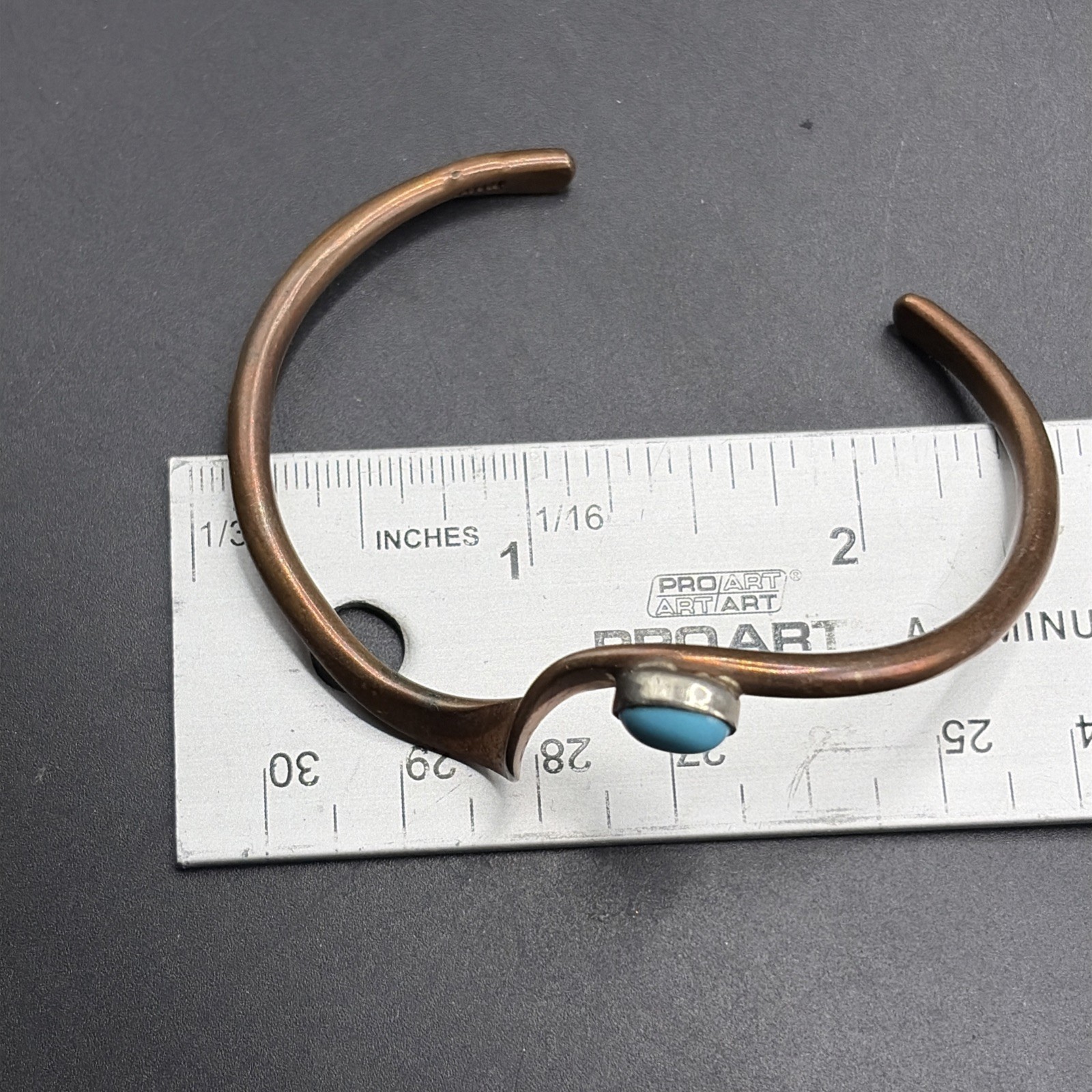 Vintage Copper Brass Turquoise Bracelet Cuff 2.5”W Wave Southwest Skeets Signed