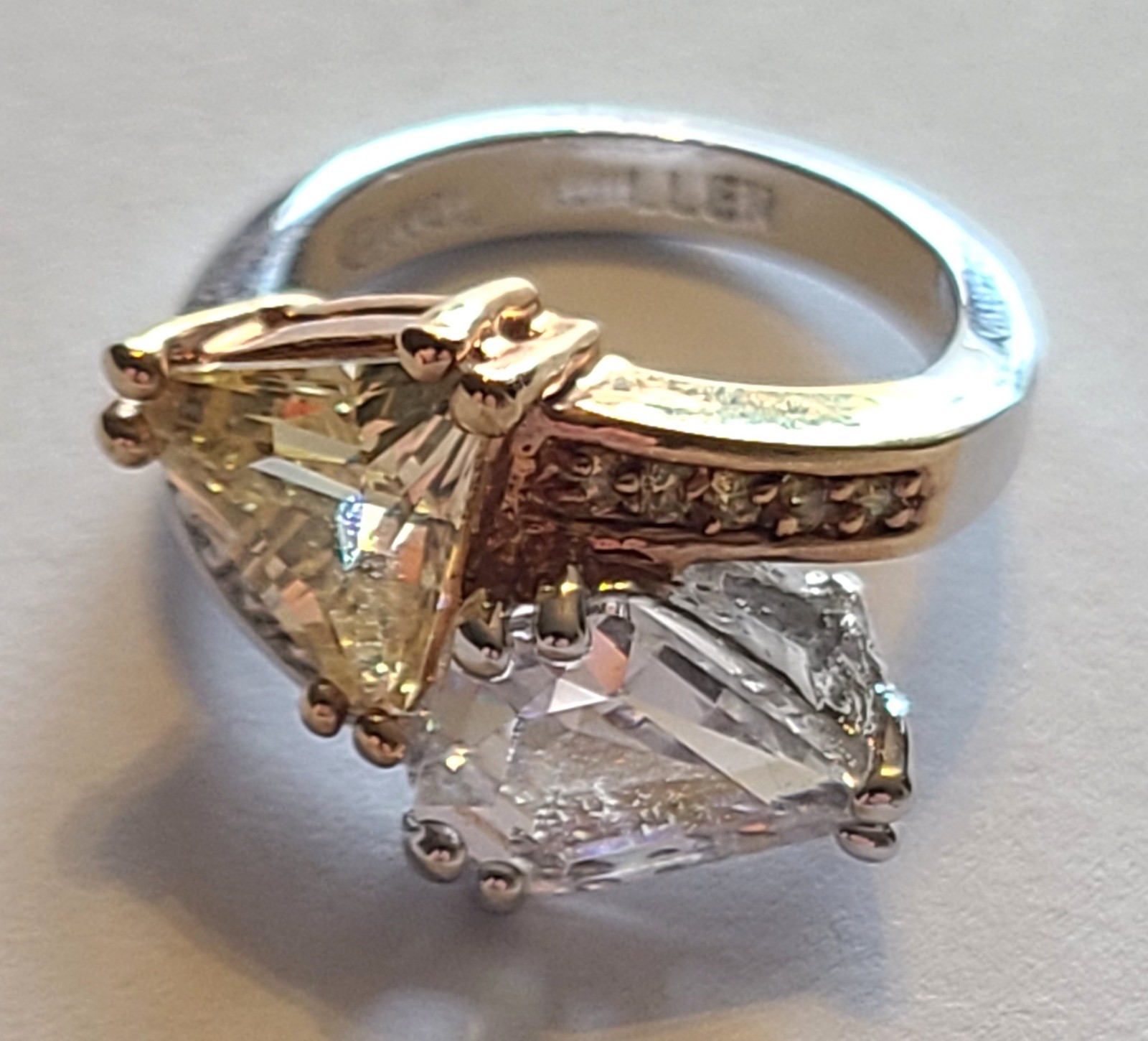 Vintage Nolan Miller Rendezvous Two Tone Trillion Cut Ring Size 5