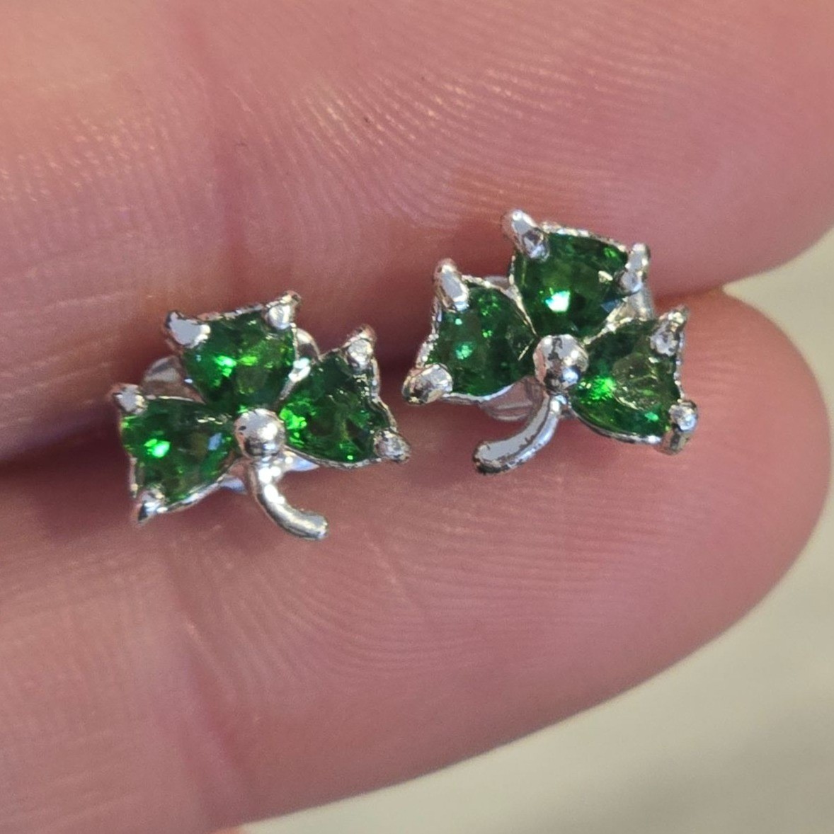 Vintage Avon Shamrock Earrings St. Patty’s Day Dainty Jewelry Green Rhinestones