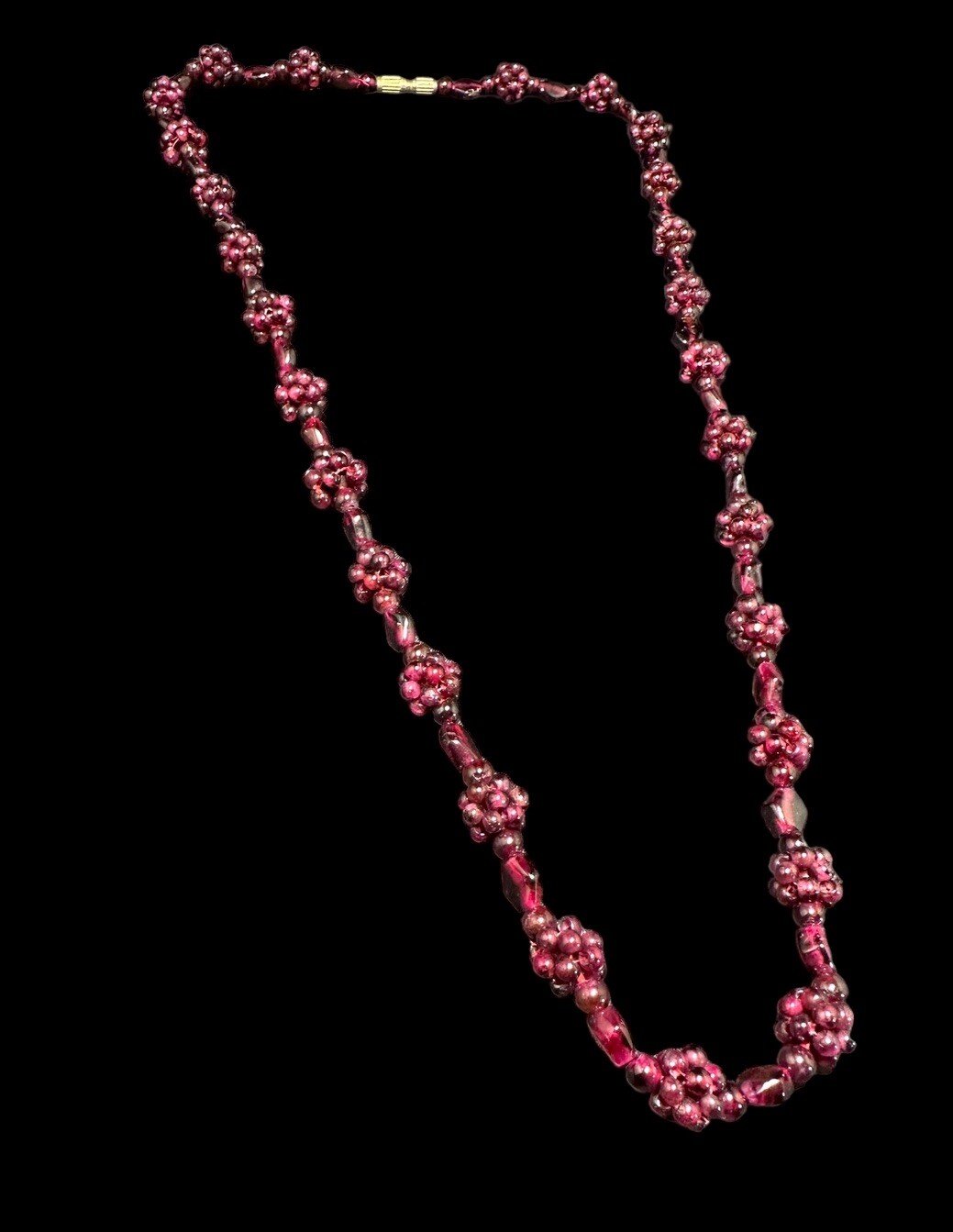 Art Deco Red Garnet Pyrope Necklace Cluster Beaded Berry Accents 26.5 Inches