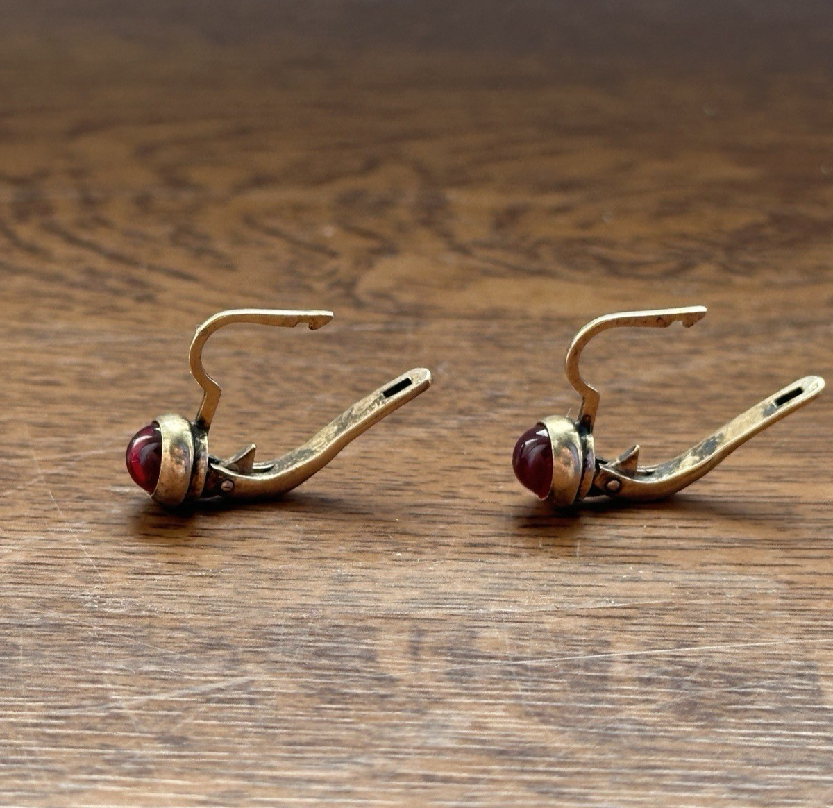 Vintage Soviet Sterling Silver 875 Rose Ruby Corundum Earrings Woman USSR
