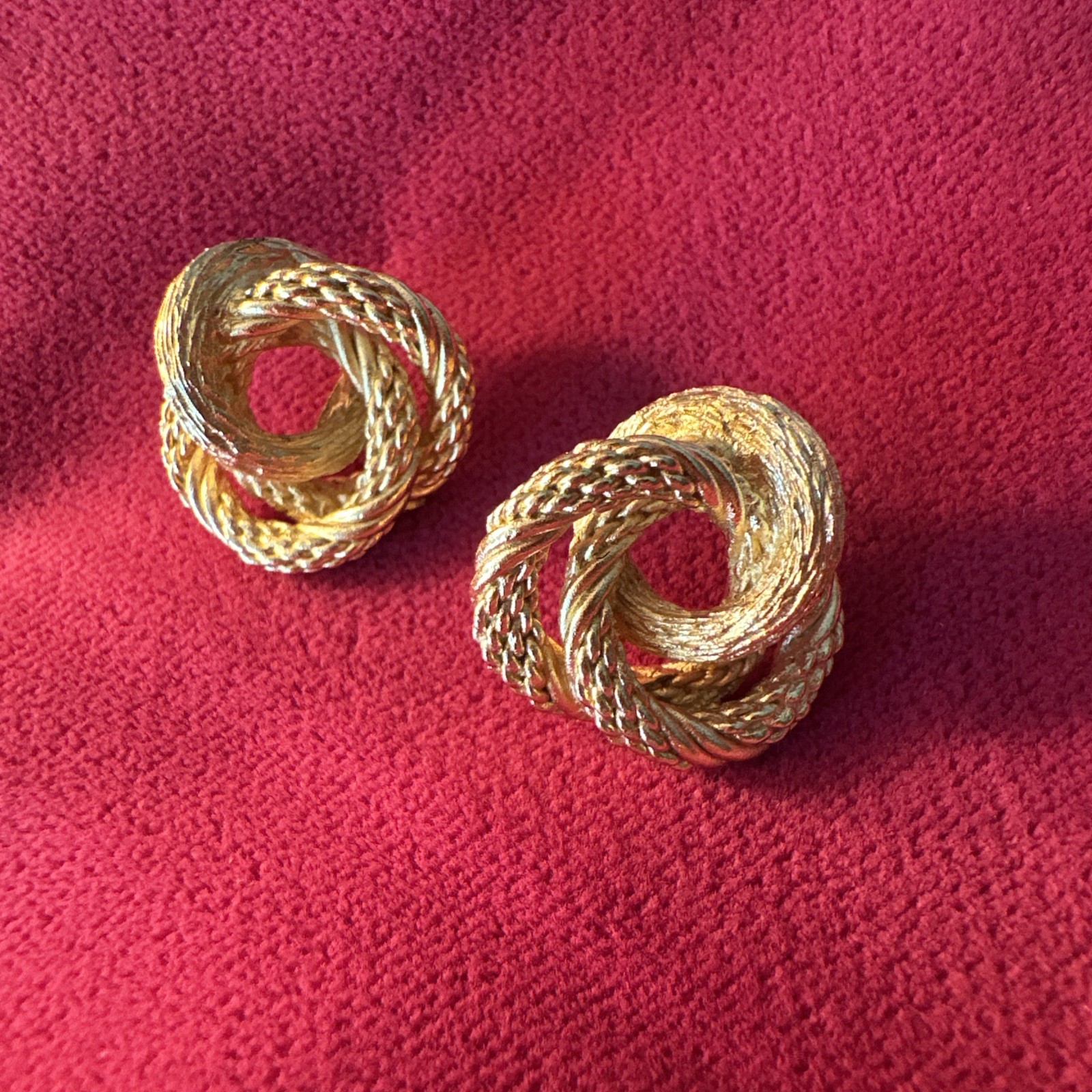 Vintage Christian Dior Stamped Gold Tone Rope Knot Twist Earrings w/ Post Back
