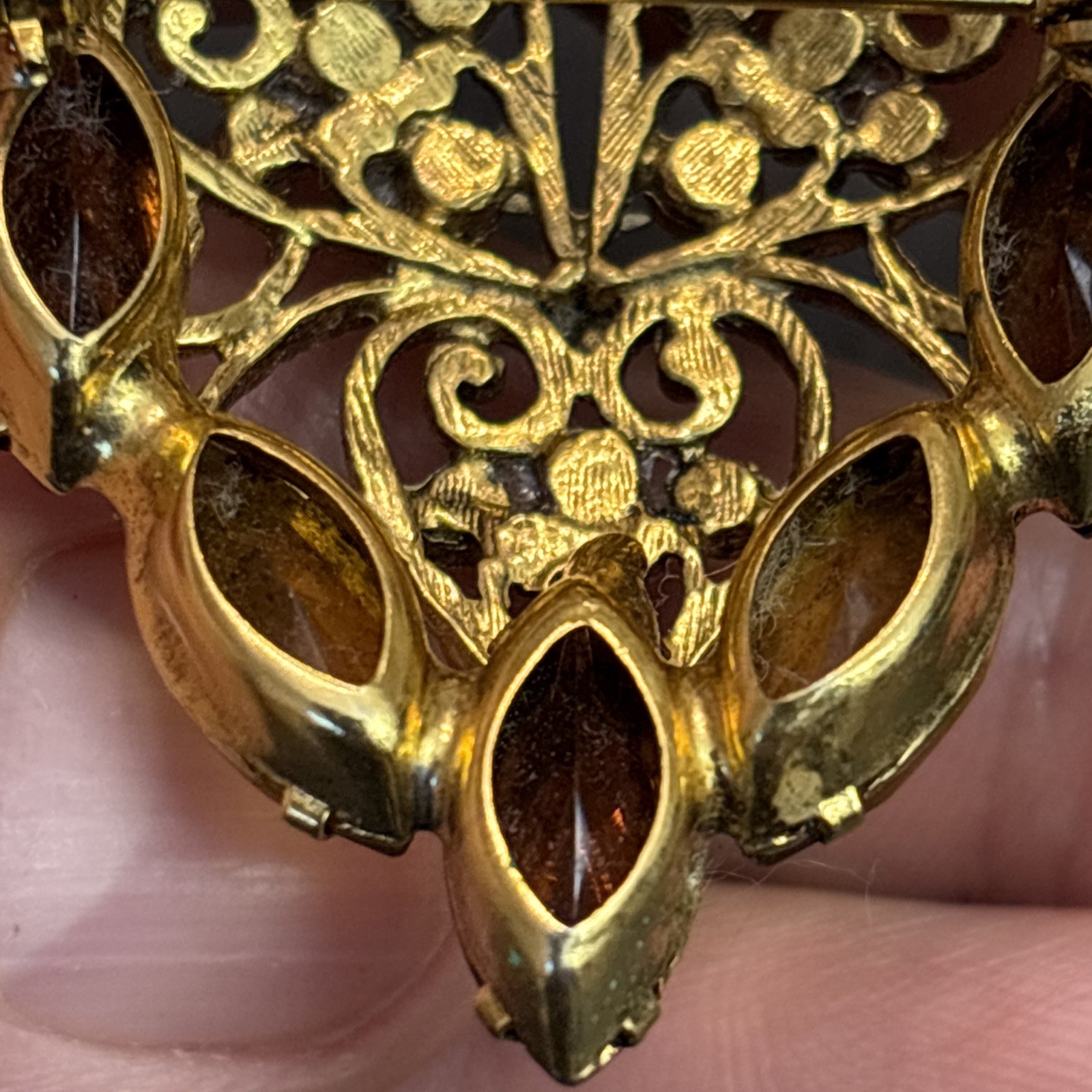 Juliana Delizza Elster Vintage Fall Heart Design Brooch Glass Gold Plated 5c