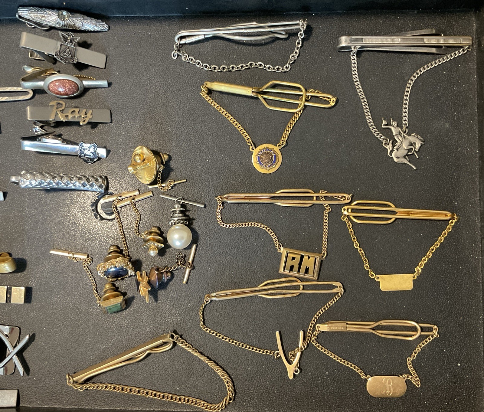 VINTAGE 87 PC MEN’S JEWELRY LOT CUFFLINKS TIE BARS CHAINS, TACS & SETS FREE SHIP