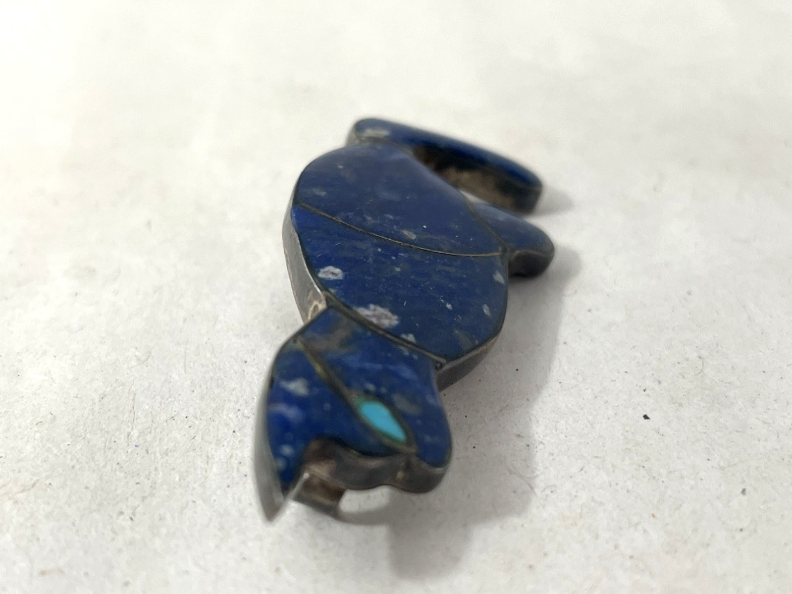 Vintage 980 Silver Lapis Lazuli & Turquoise Cat Brooch 2″ Inlay Cute