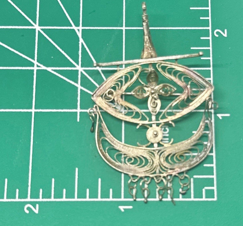Vintage Sterling Silver Filigree Viking Ship Pin Pendant