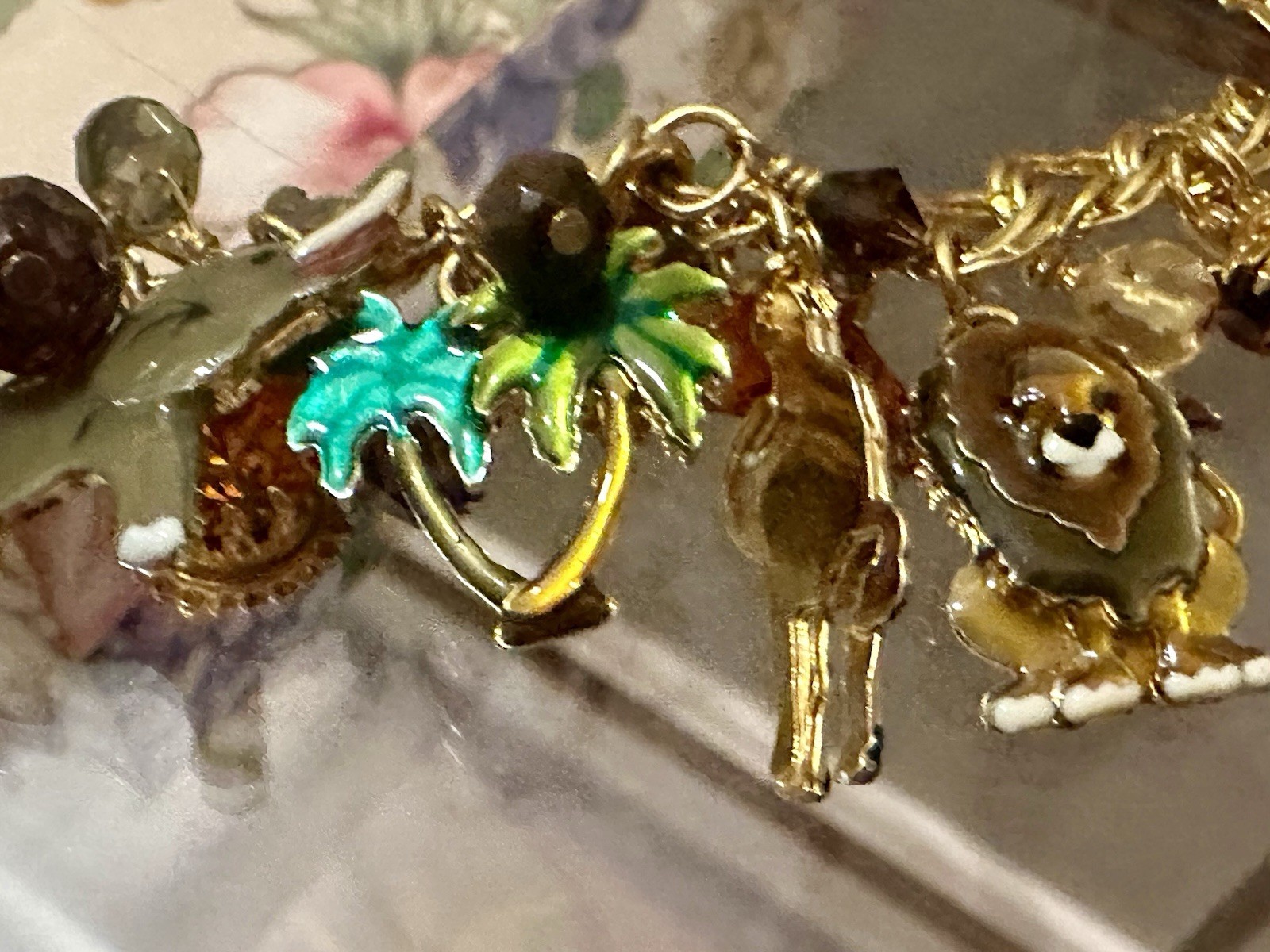 Vintage Lunch at The Ritz Gold Tone Zoo Charm Bracelet Zebras Giraffes Monkeys