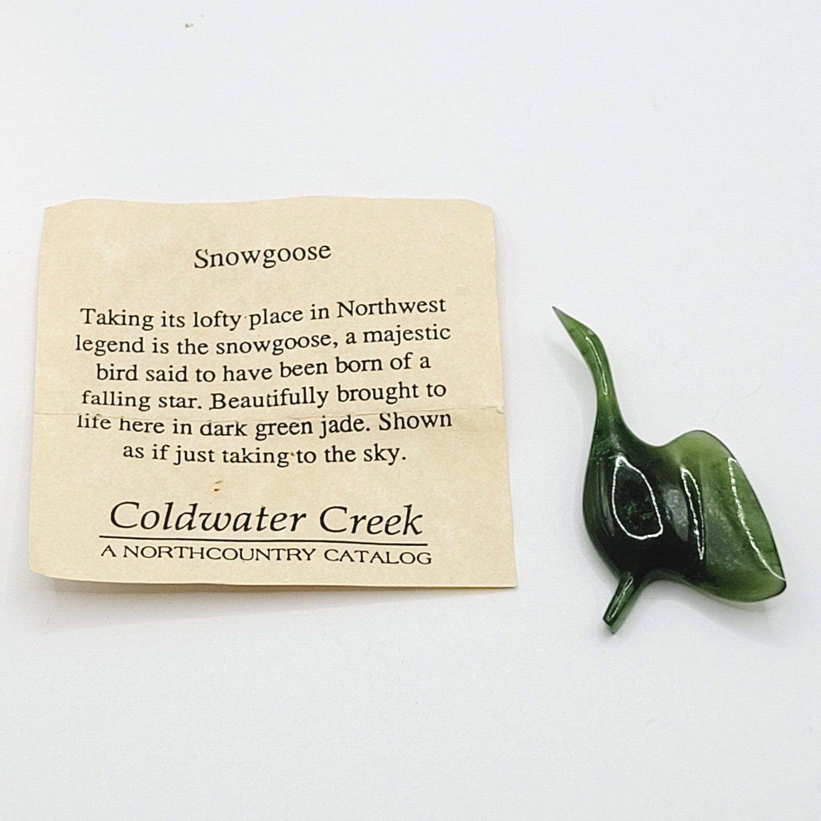 NW Snow Goose Snowgoose Dark Green Jade Brooch Pin Vintage Coldwater Creek 1980s