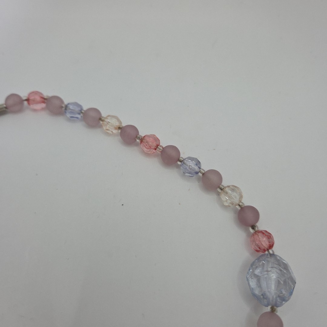 VINTAGE floral fruit salad leaves Necklace Beads Pastel Clear Costume 17″