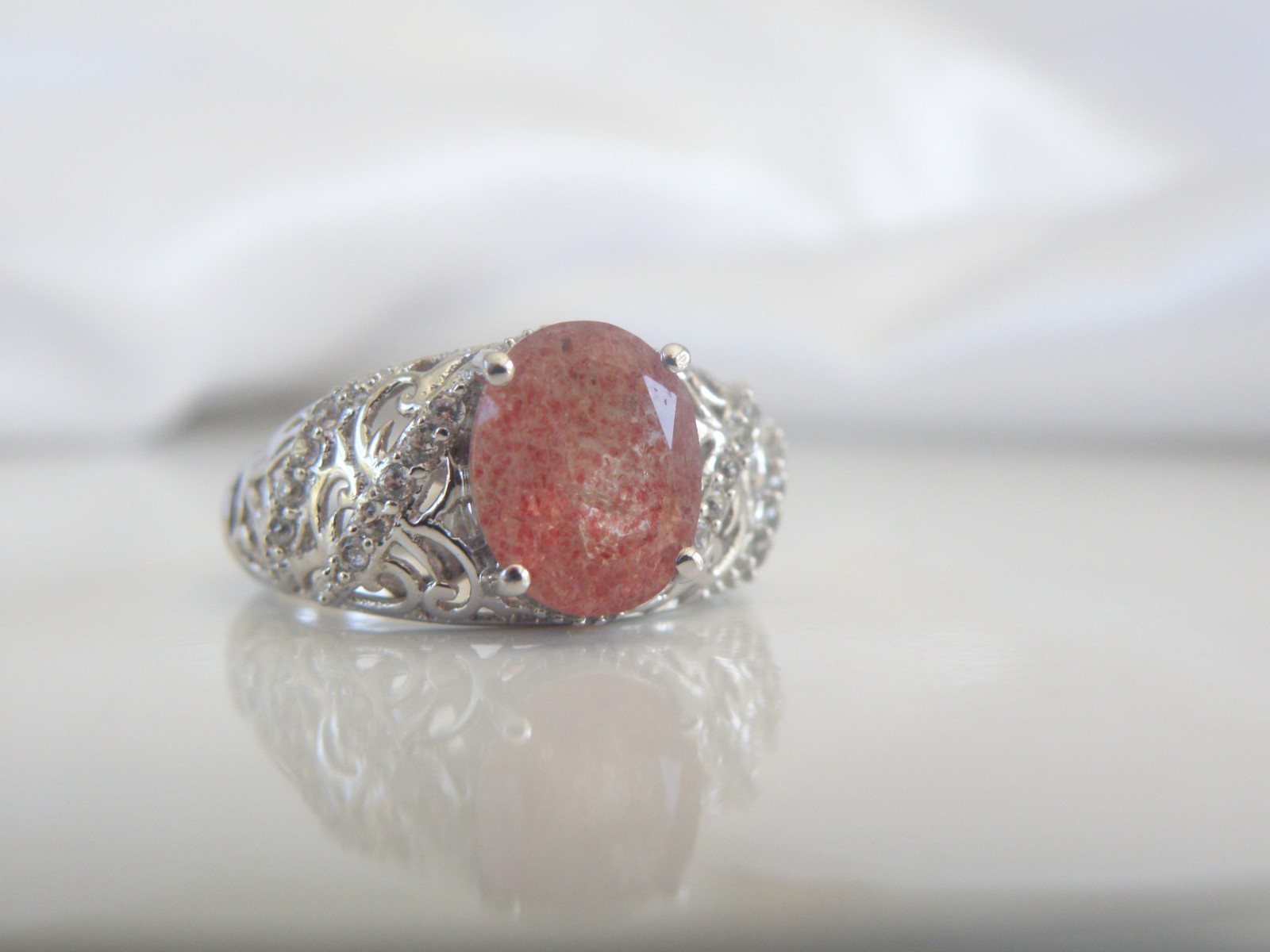 DJoy Sterling Silver 925 Pink Tanzanian Natronite Ring Size 7