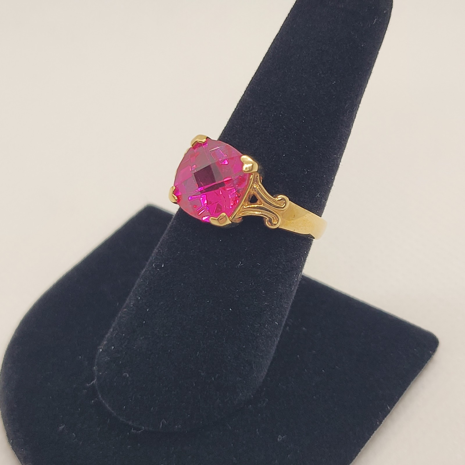 Vtg Ross Simons Gold Vermeil Sterling 925 Cushion Cut Pink Glass Stone Size 7