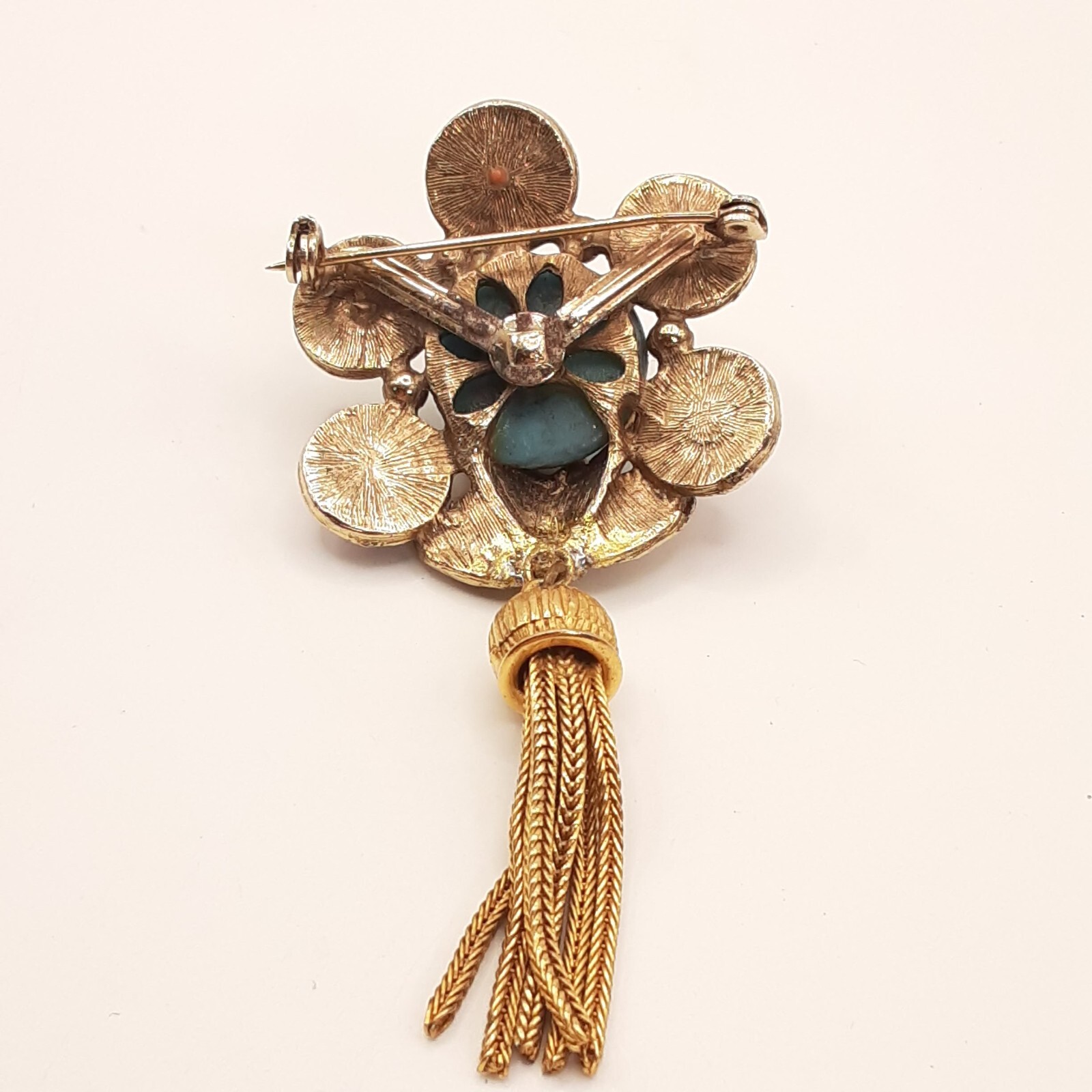Vntg Boho Style Brooch Faux Turquoise & Coral