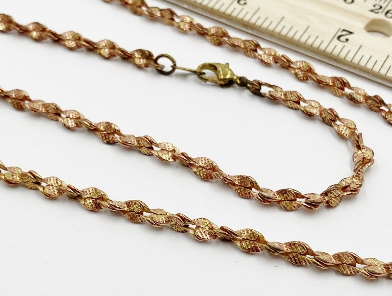 Vintage Rose Brass Twisted Hammered Double Cable 4mm. Chain 24″ Necklace W804