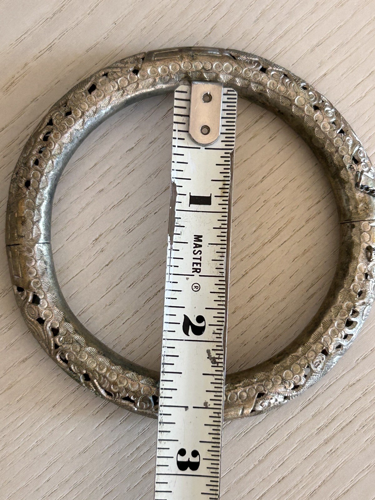 Antique Saigon Argent Dragon Silver Hinged Bangle Bracelet 1920s Art Deco