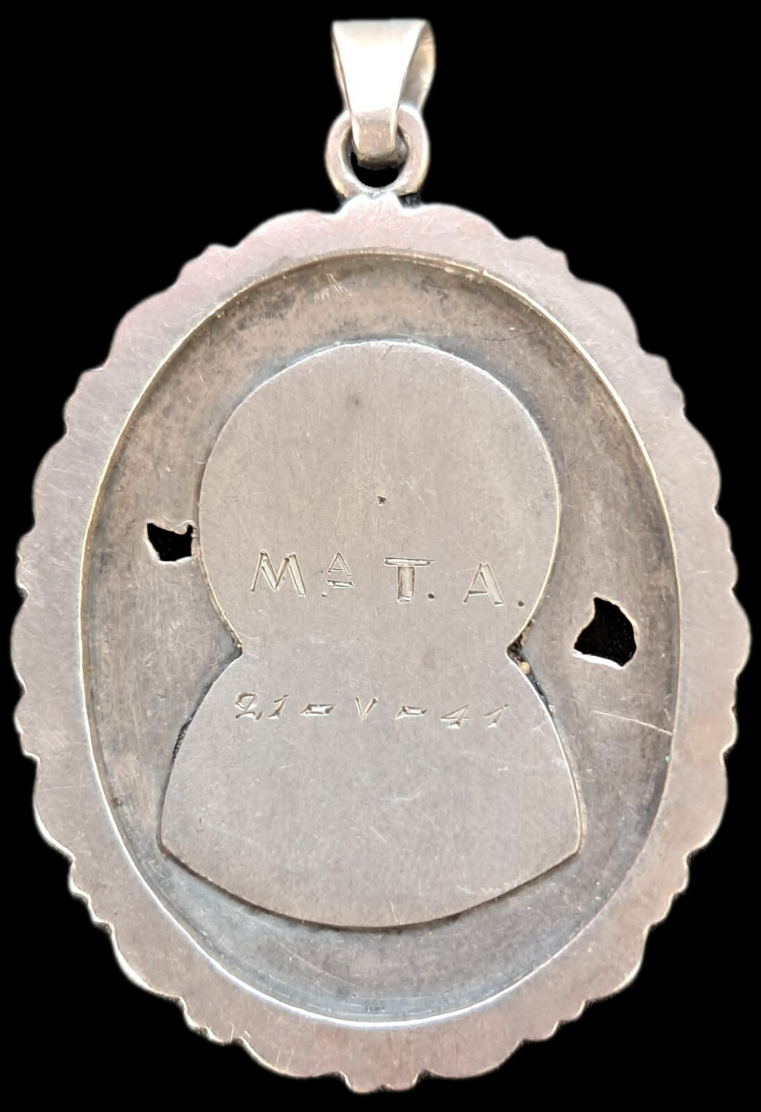 Fine Antique European Art Deco Gold Silver Enamel MOP Virgin Mary Pendant C1900